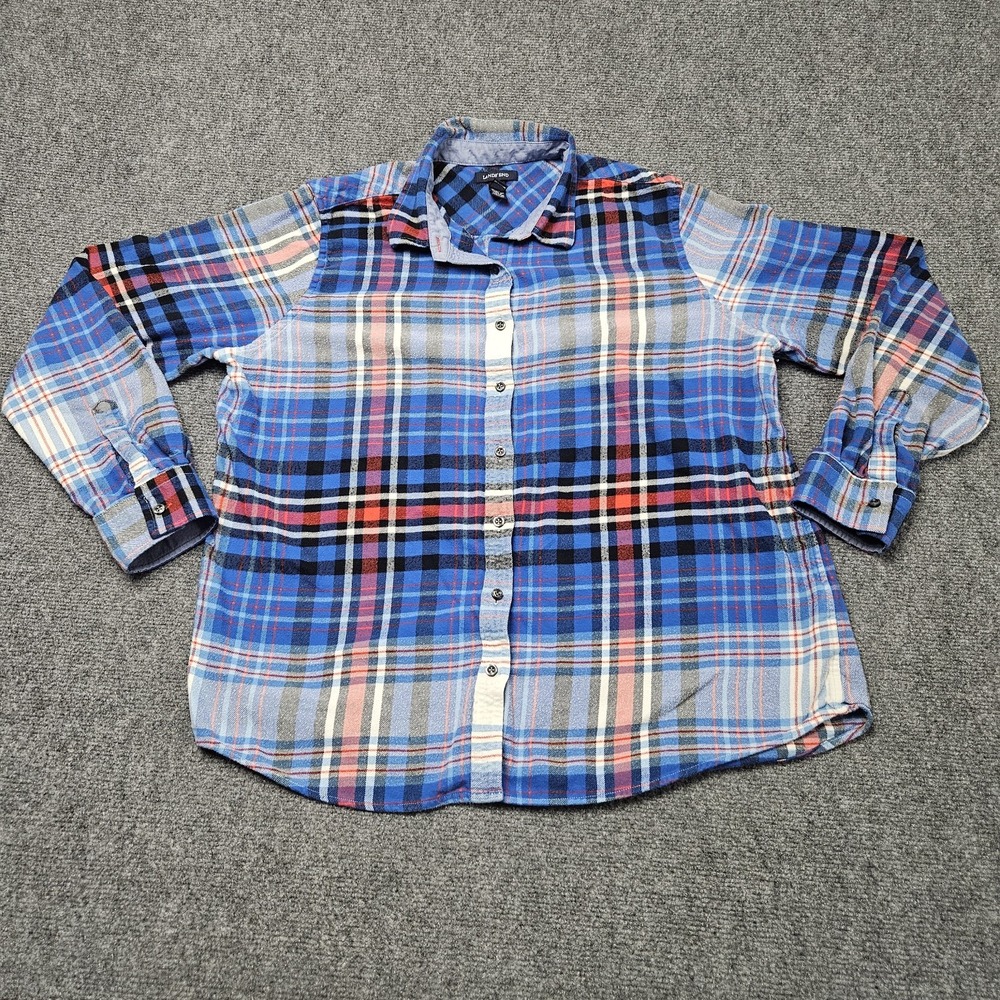 Lands End Flannel Shirt Mens XL Blue Plaid Long Sleeve Button Up Coastal Outdoor